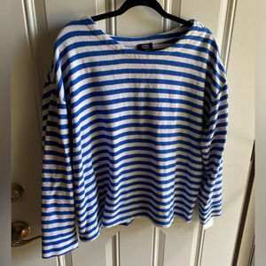 Jones New York Blue And White Striped Sweater Lace Up Shoulder Size XXL EUC